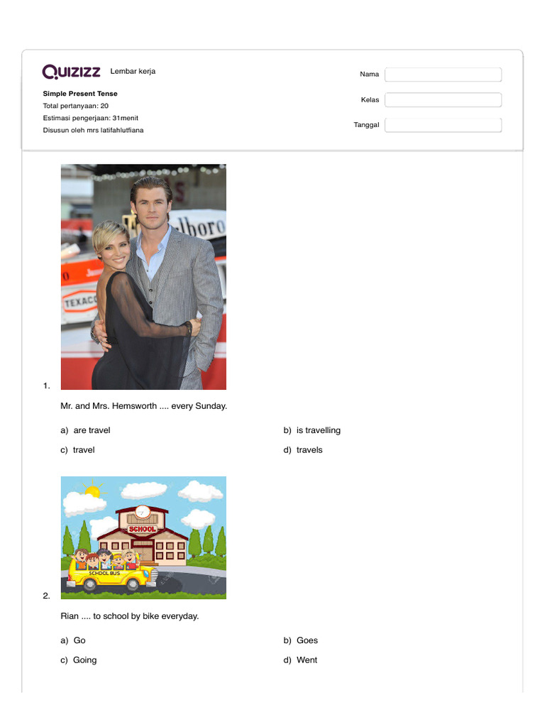 Simple present tense quizizz pdf