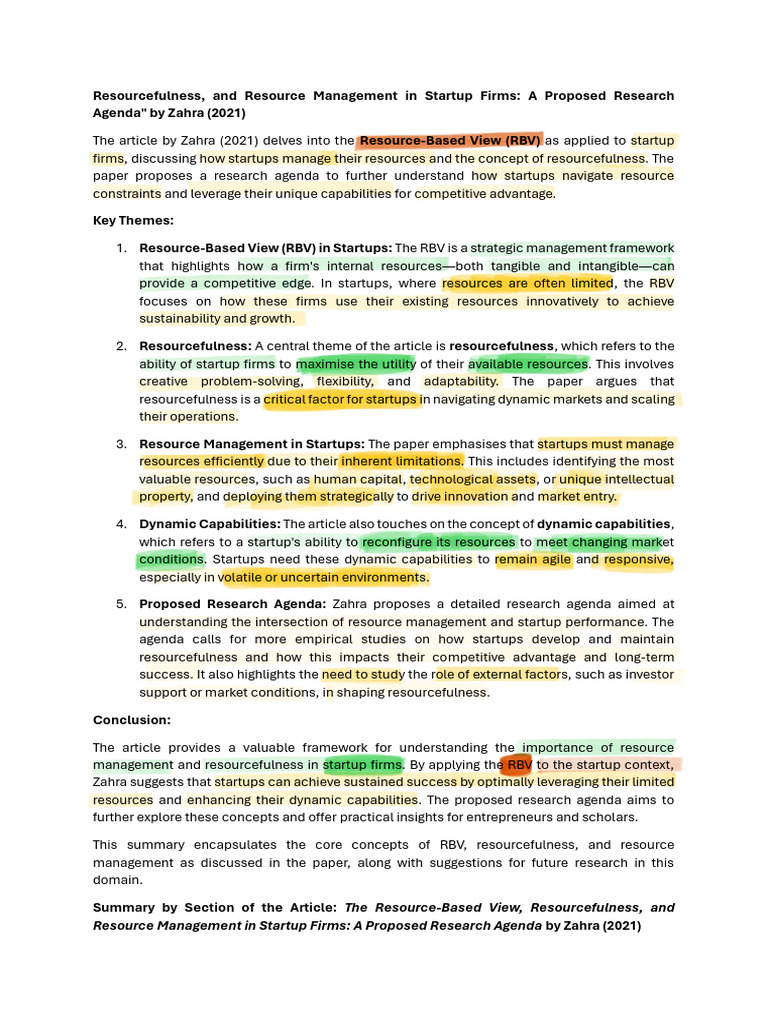 Resumos - The Resource-Based View | PDF