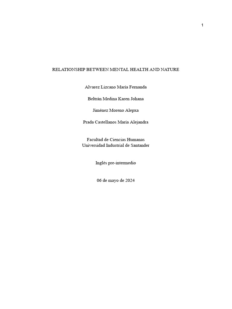 Relationship Between Mental Health and Nature | PDF | Mental Health ...