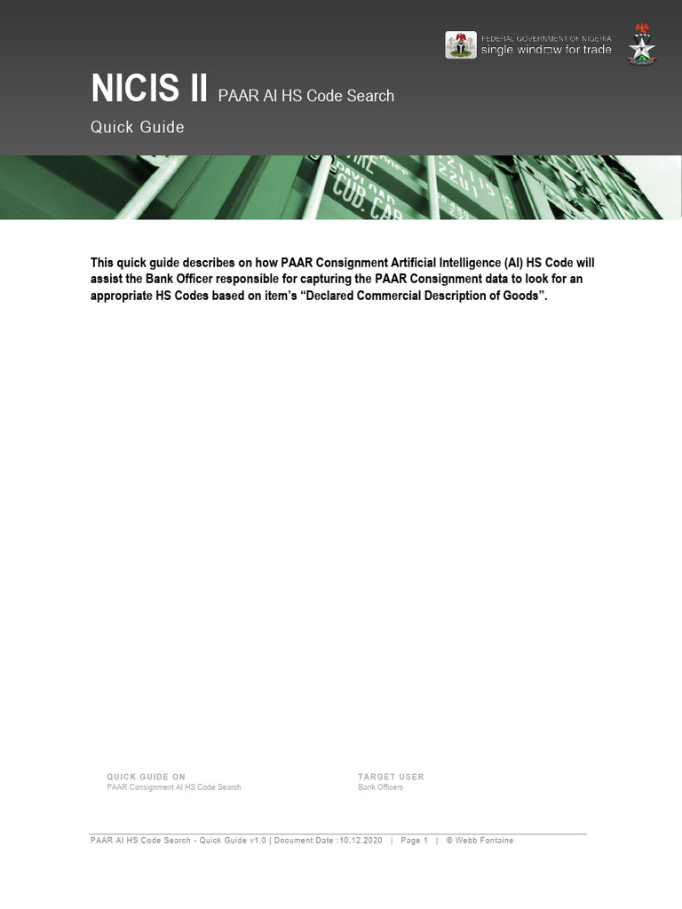 PAAR Consignment AI HS Code Search Quick Guide EN v1.0 | PDF