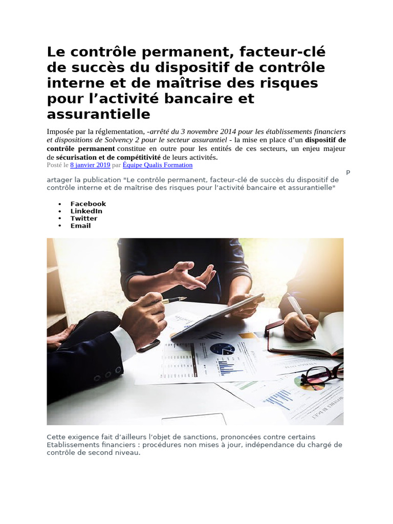 Contrôle permanent en banque et assurance | PDF | Risque | Affaires