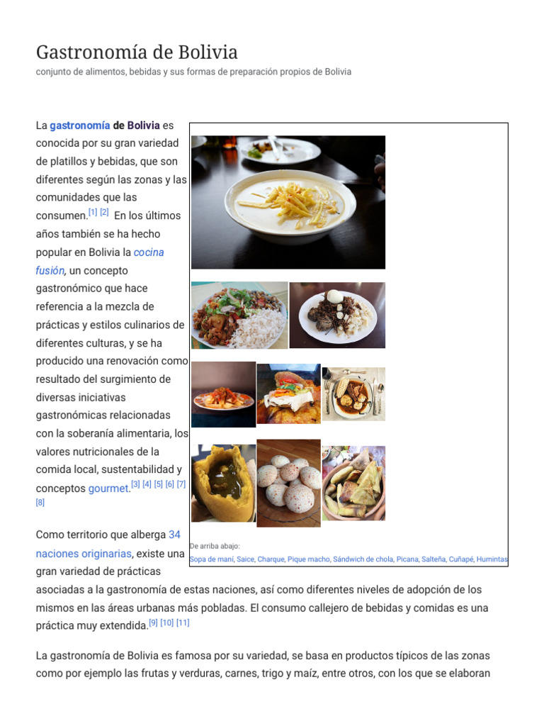 Gastronomía de Bolivia - Wikipedia, La Enciclopedia Libre | PDF | Alimentos  | Cocina, comidas y vino