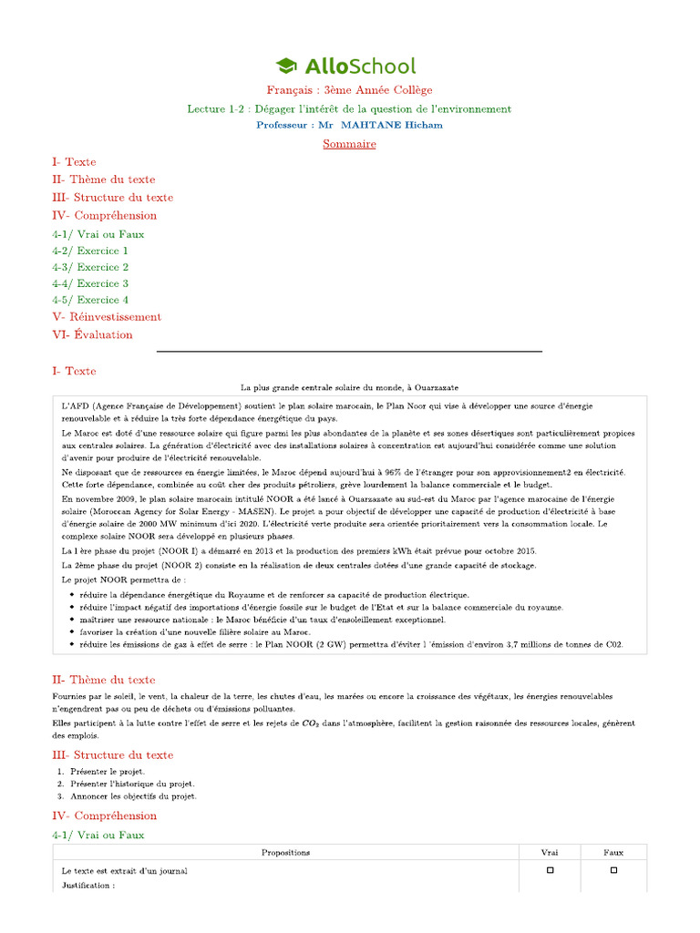 Lecture 1 2 Degager L Interet de La Question de L Environnement | PDF