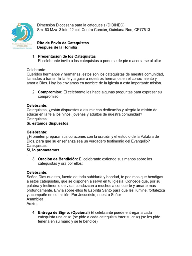 Rito de Envío de Catequistas en la Iglesia | PDF