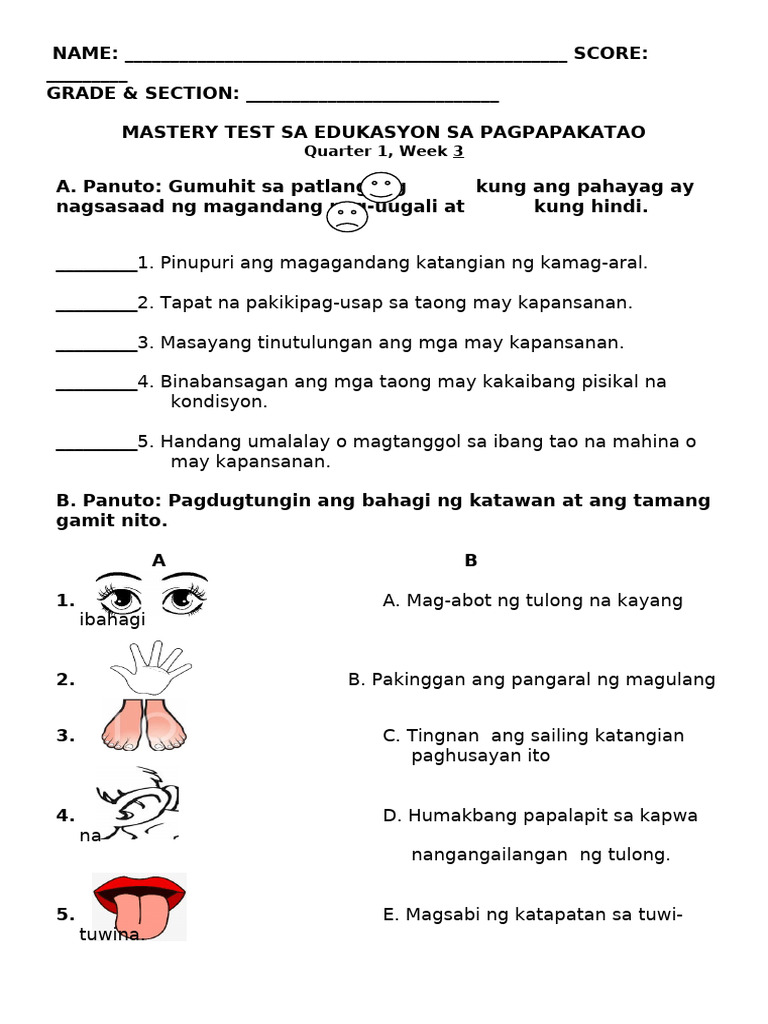 Mastery-Test-Week-3 - ESP ENGLISH | PDF | Wellness
