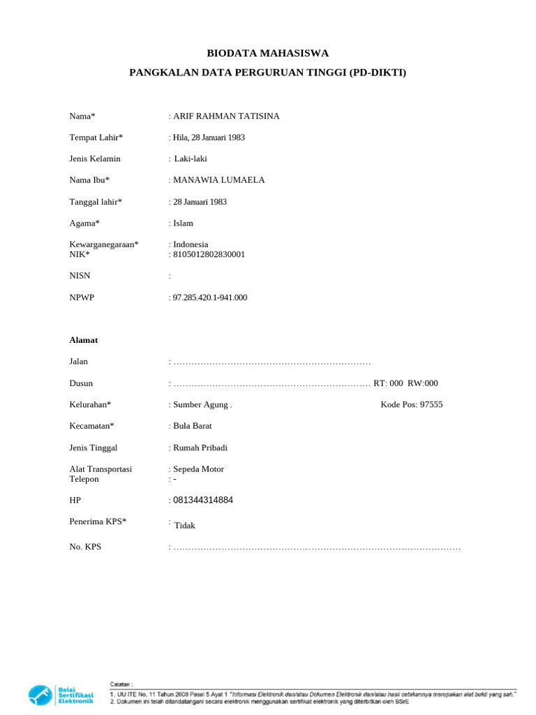 Format biodata mahasiswa pdf