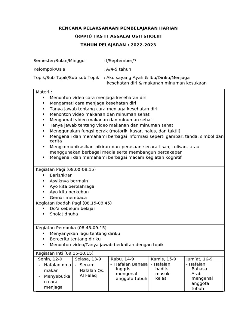 RPPH A Diriku Minggu Ke 7 1 | PDF