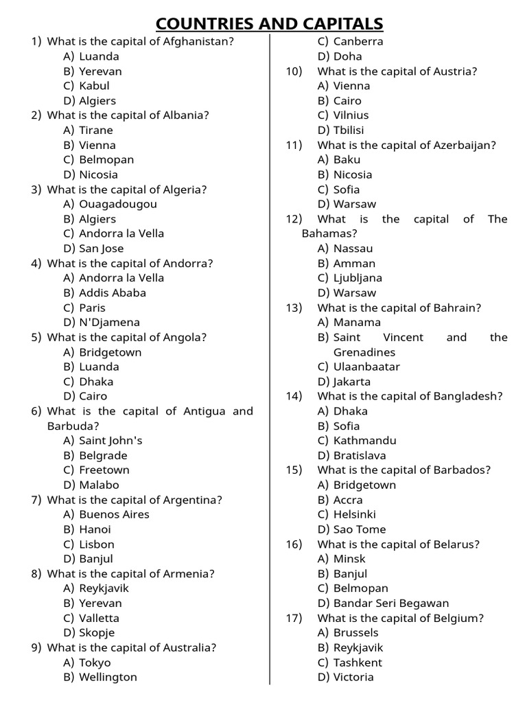 Countries And Capitals Pdf