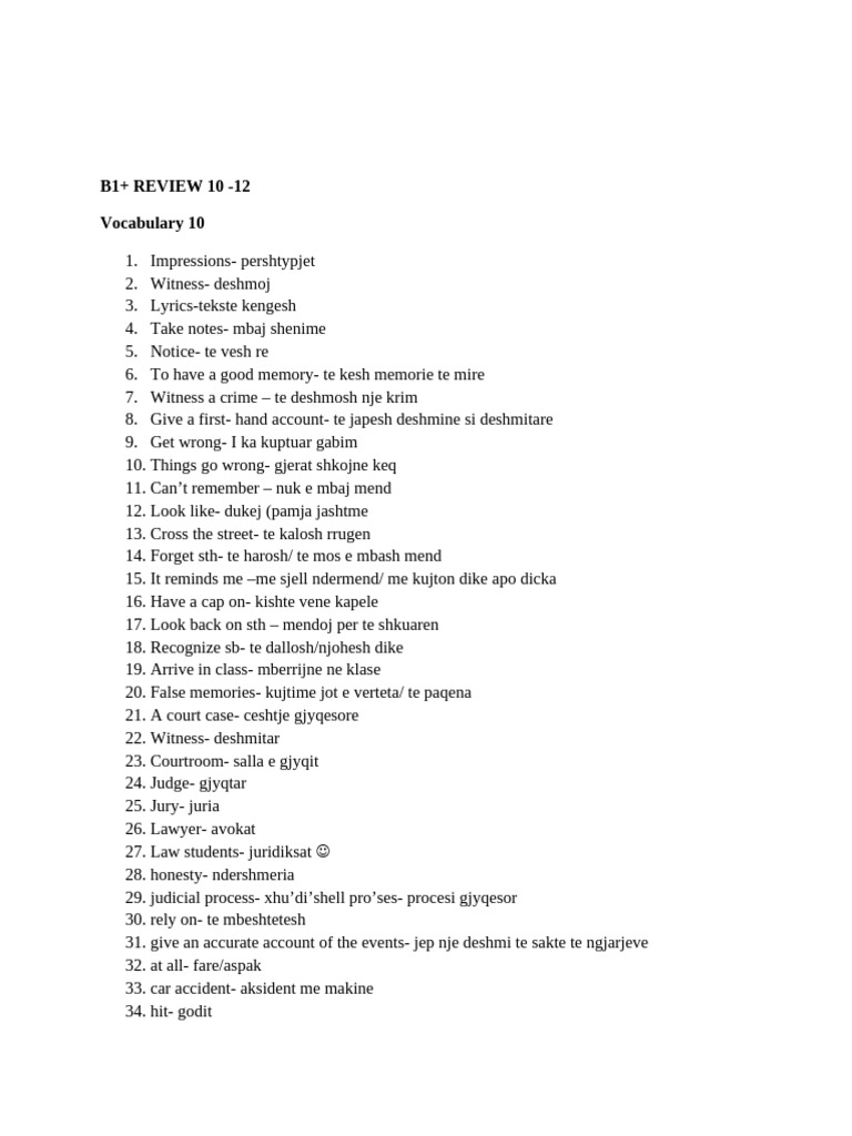Vocabulary and Grammar Review B1+ | PDF | Linguistics | Grammar