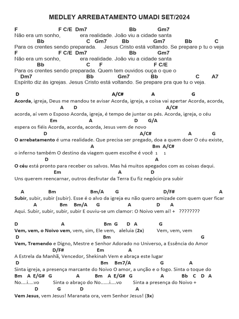 Medley Arrebatamento Umadi 2024 - 103134 | PDF
