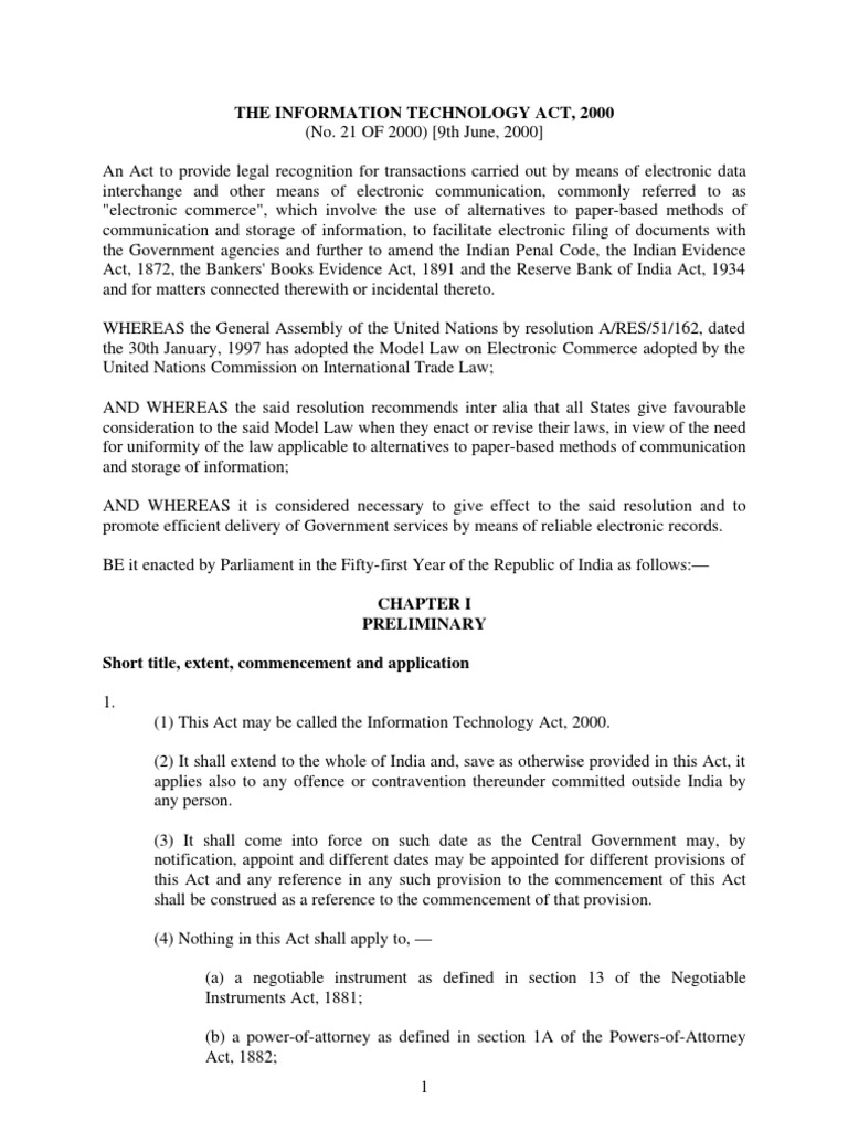The Information Technology Act, 2000 | PDF | Law | Computers