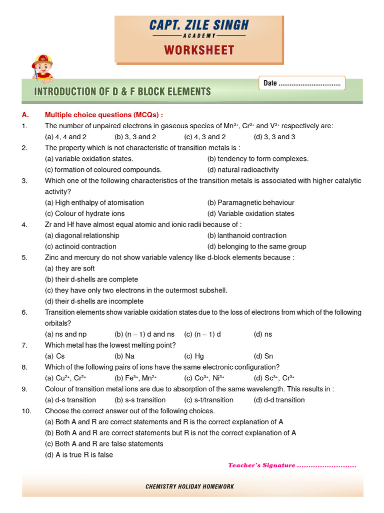 Introduction Of D F Block Elements Pdf