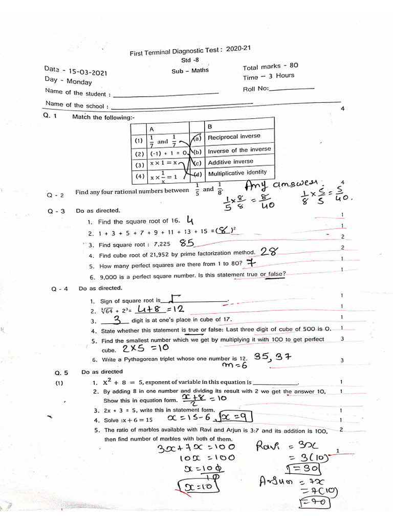 8th Maths Answer Key | PDF