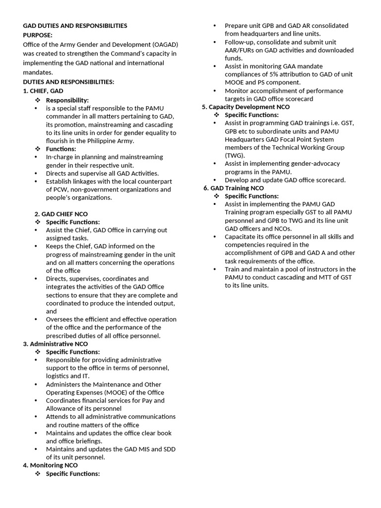 Gad Duties and Responsibilities | PDF