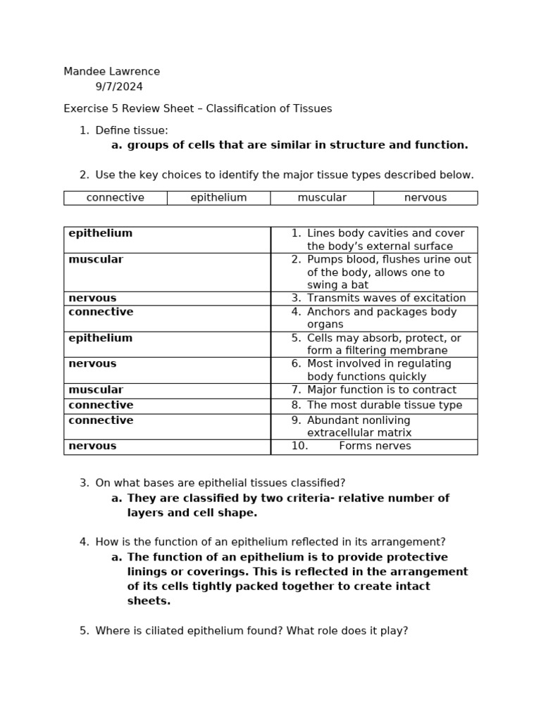 Ex 5 Review Sheet - Lawrence | PDF