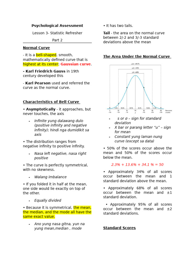 Psych Assessment Lesson 3 Part 2 Notes | PDF | Standard Score | Normal ...