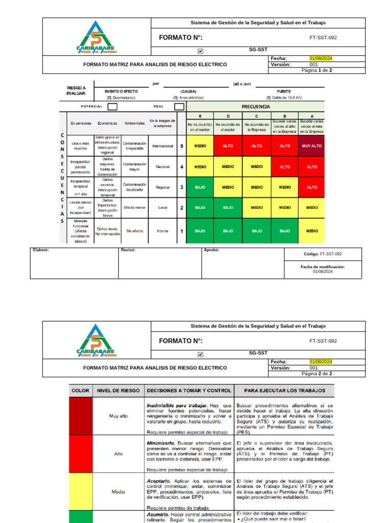Formato Matriz para Análisis de Riesgo Eléctrico | PDF