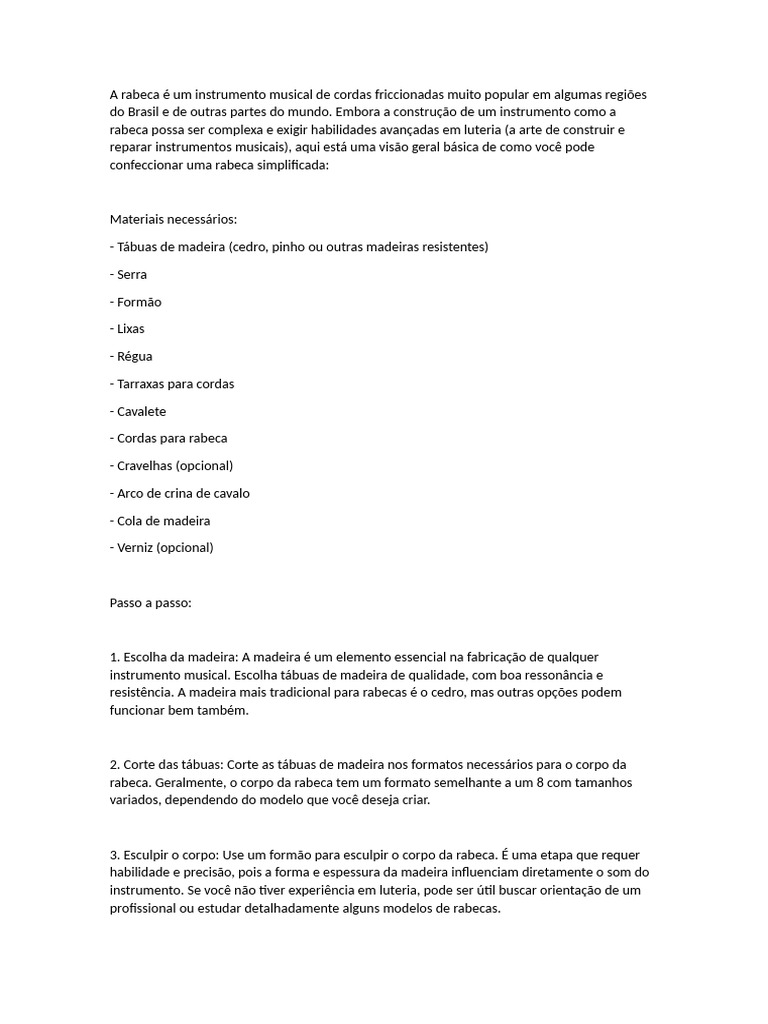 Como Construir Uma Rabeca | PDF | Instrumentos de corda | Madeira