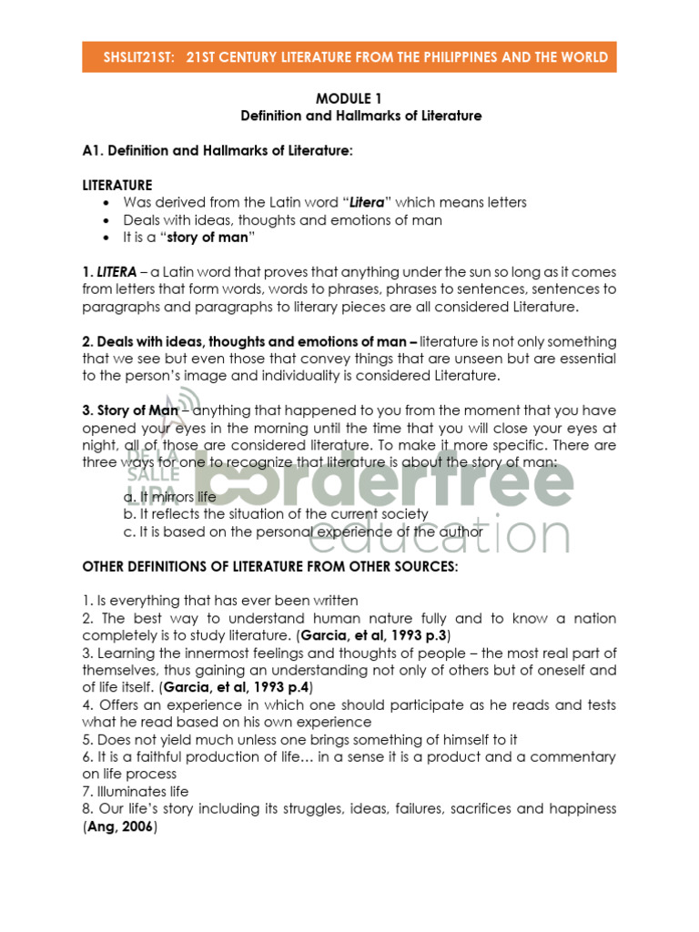 Module 1_Definition and Hallmarks of Literature | PDF