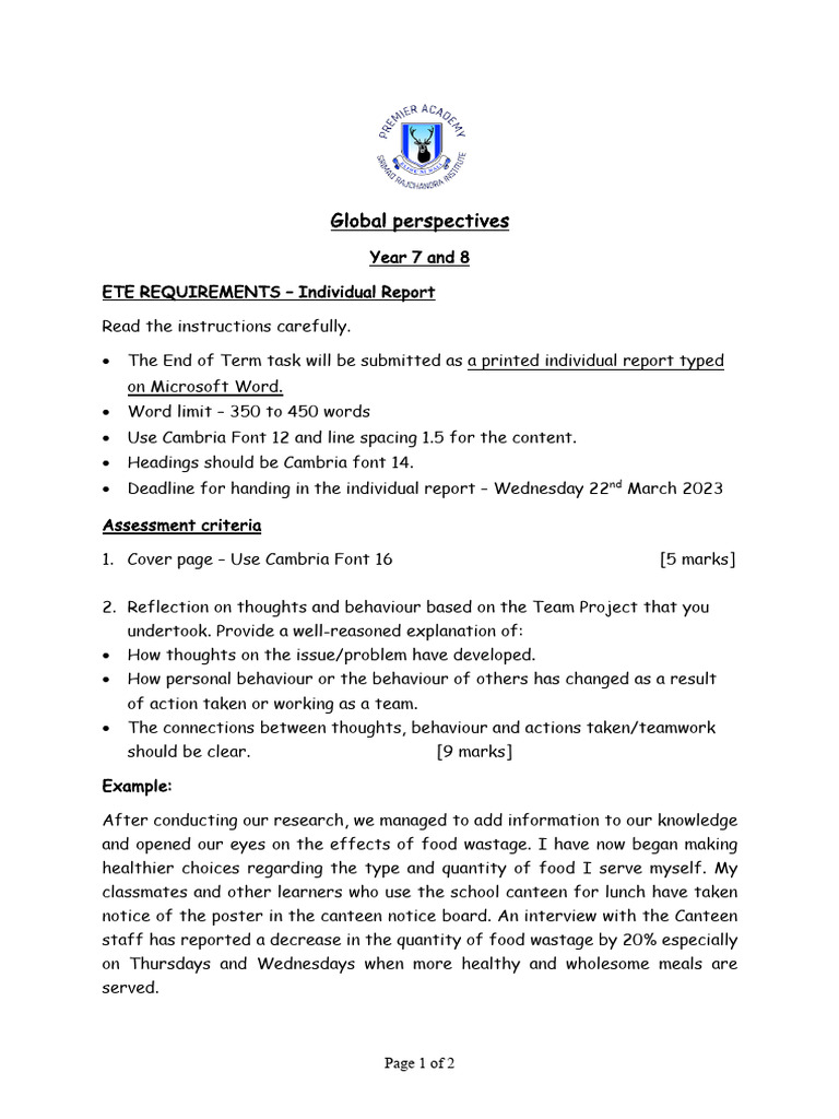 Term 2 ETE Individual Report Task | PDF | Behavior Modification ...