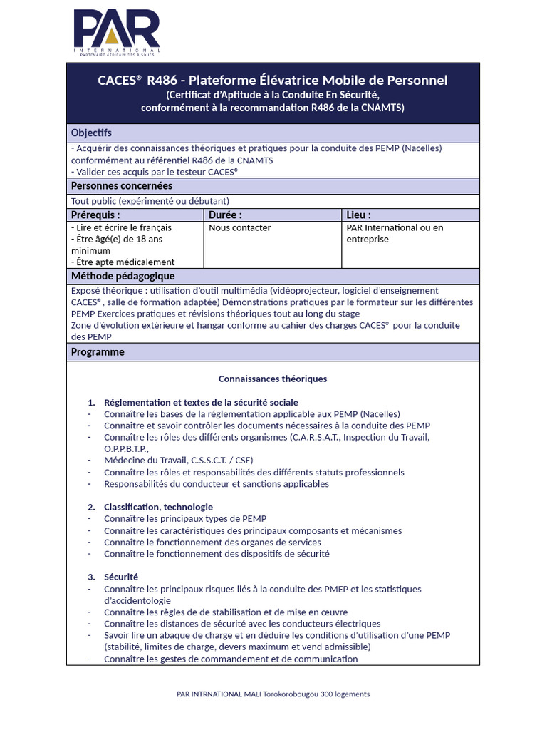 Ffile CACES® R486 - Plateforme Élévatrice Mobile de Personnel | PDF