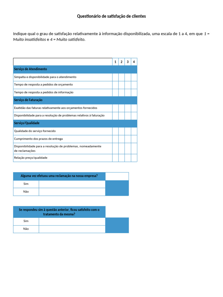 Viiib Questionário De Satisfação Clientes Pdf