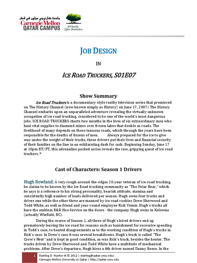 Job Design in "Ice Road Truckers", S01E07, The Rookie Challenge PDF