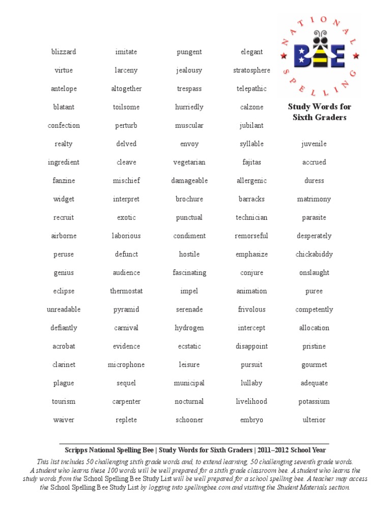 Sixth Grade Spelling Bee Study Words | PDF | Foreign Language Studies