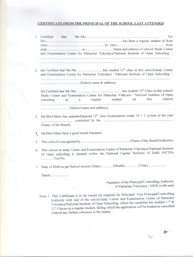 Certificate from the Principal of the School Last Attended | PDF