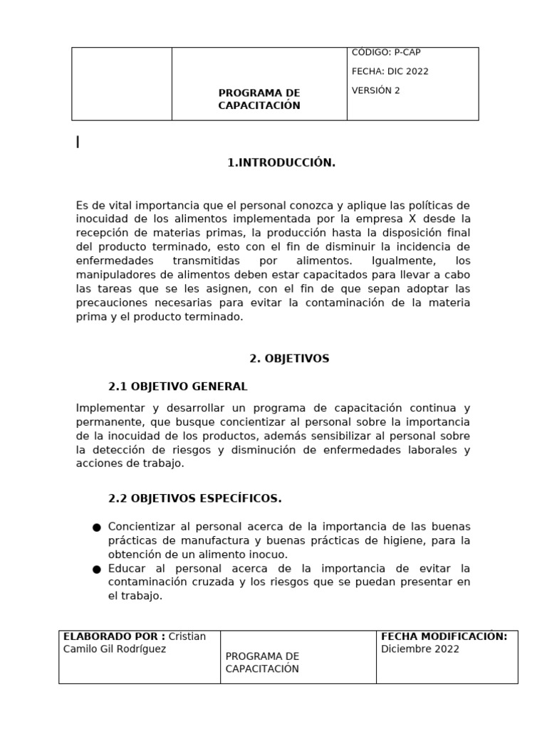 PROGRAMA DE CAPACITACION | PDF