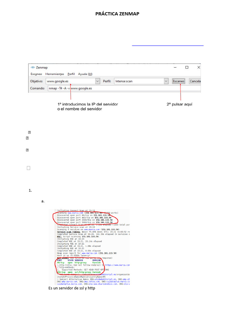 Práctica ZENMAP (Interfaz Gráfica) | PDF