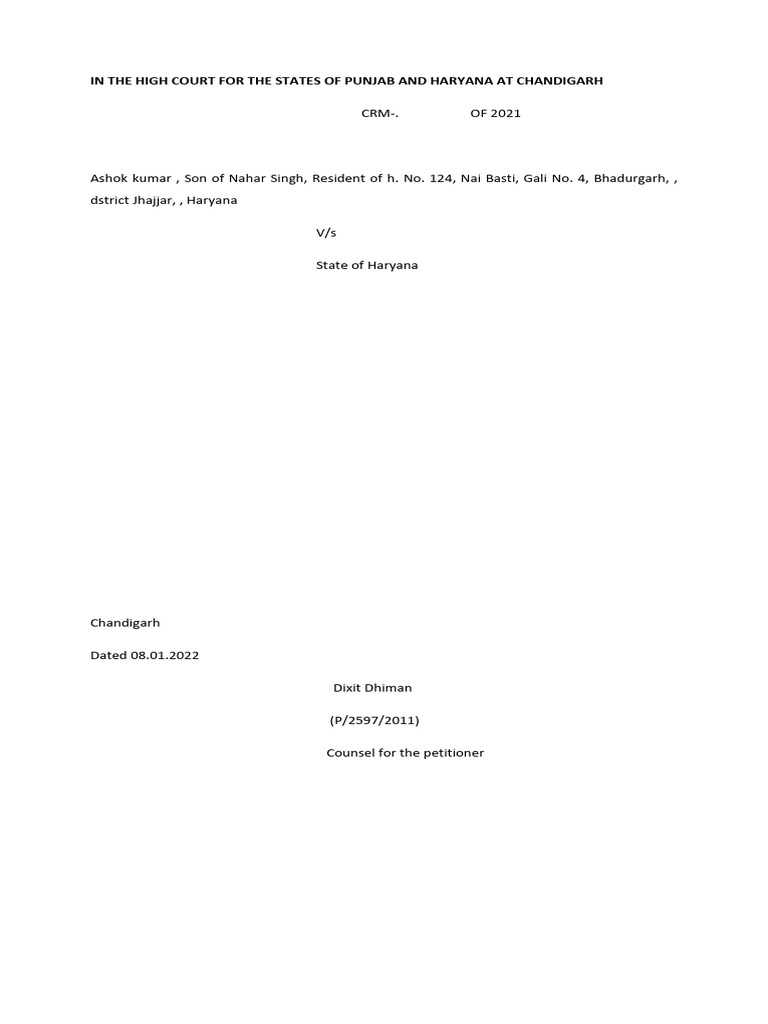 Anticipatory Bail Petition in Haryana Case | PDF | Bail | Common Law