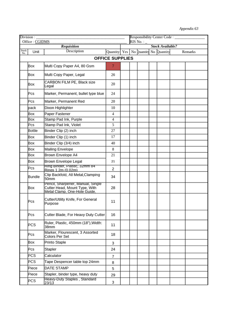 RIS SUPPLY As of 10 MARCH 2024 Updated With Office RIS | PDF