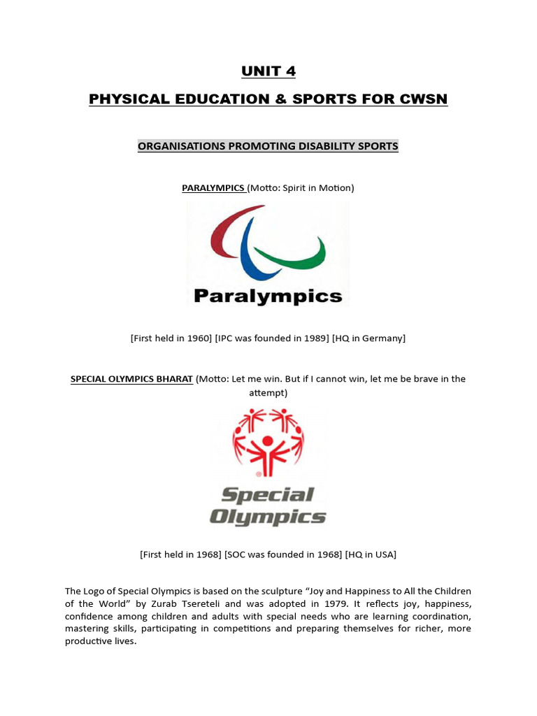 Sports Inclusion for Children with Special Needs | PDF | Paralympic ...