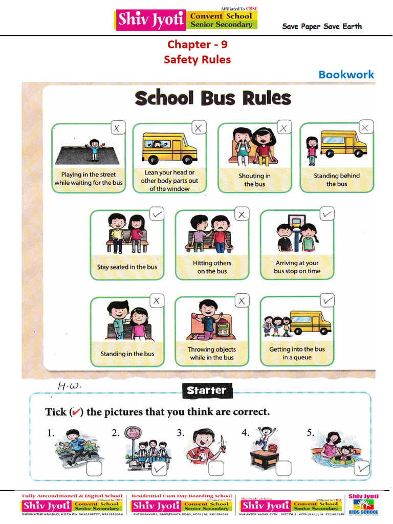 Class 2 Evs Term 1 CH 9 Safety Rules BW | PDF