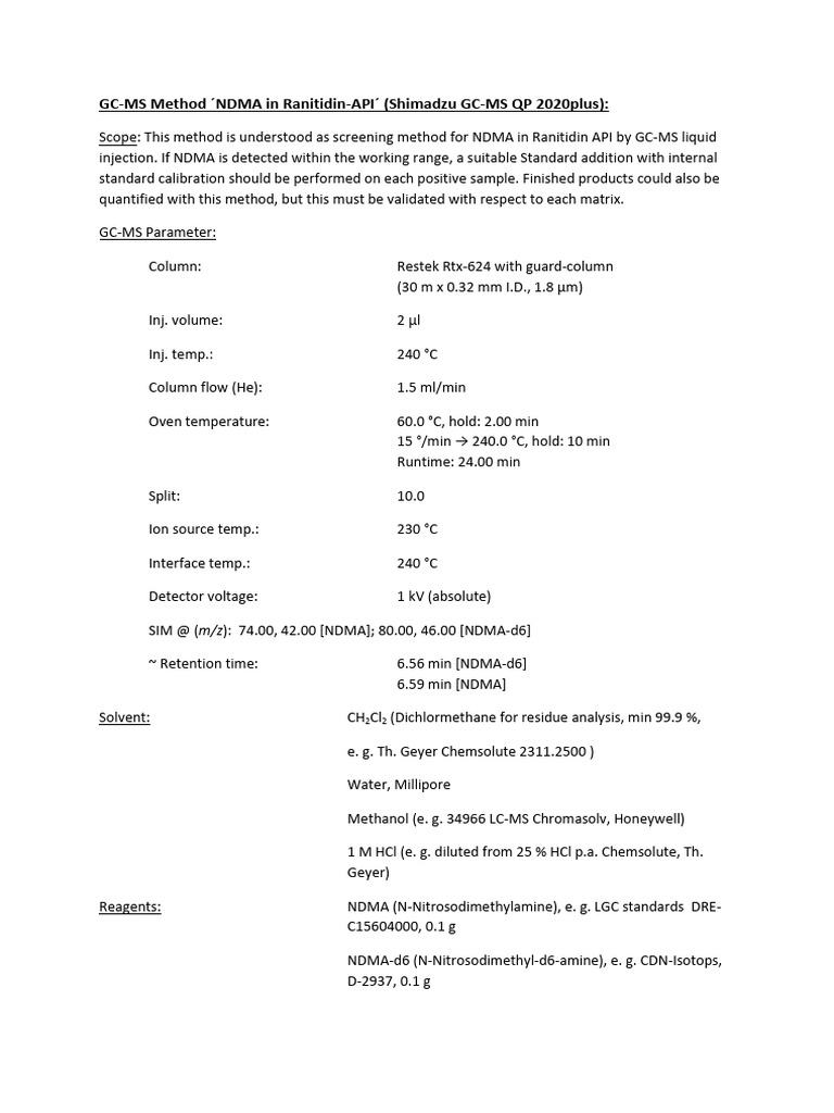 LGL Method - GC-MS Screening Method For NDMA in Ranitidine Drug ...