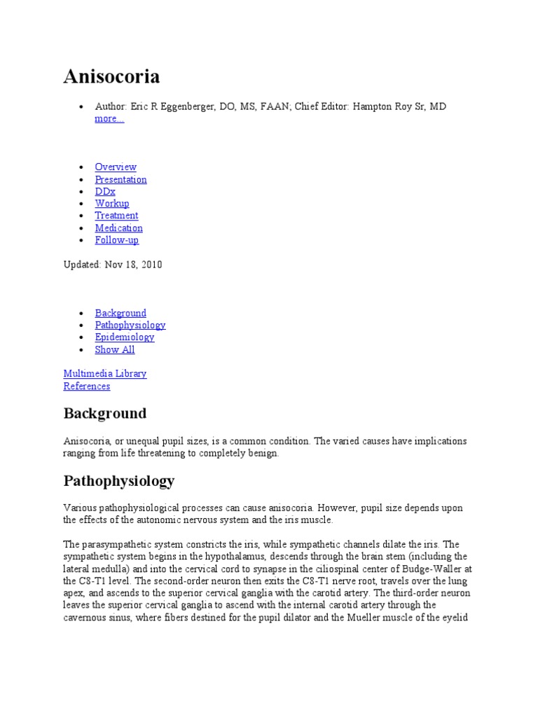 Anisocoria: Evaluation and Causes | PDF | Medical Imaging | Headache