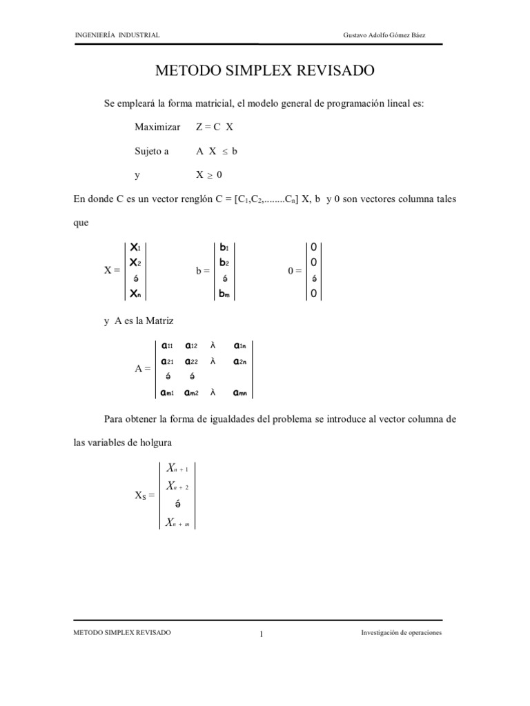 Trabajo Del Metodo Simplex Revisado | PDF | Ecuaciones | Matriz ...