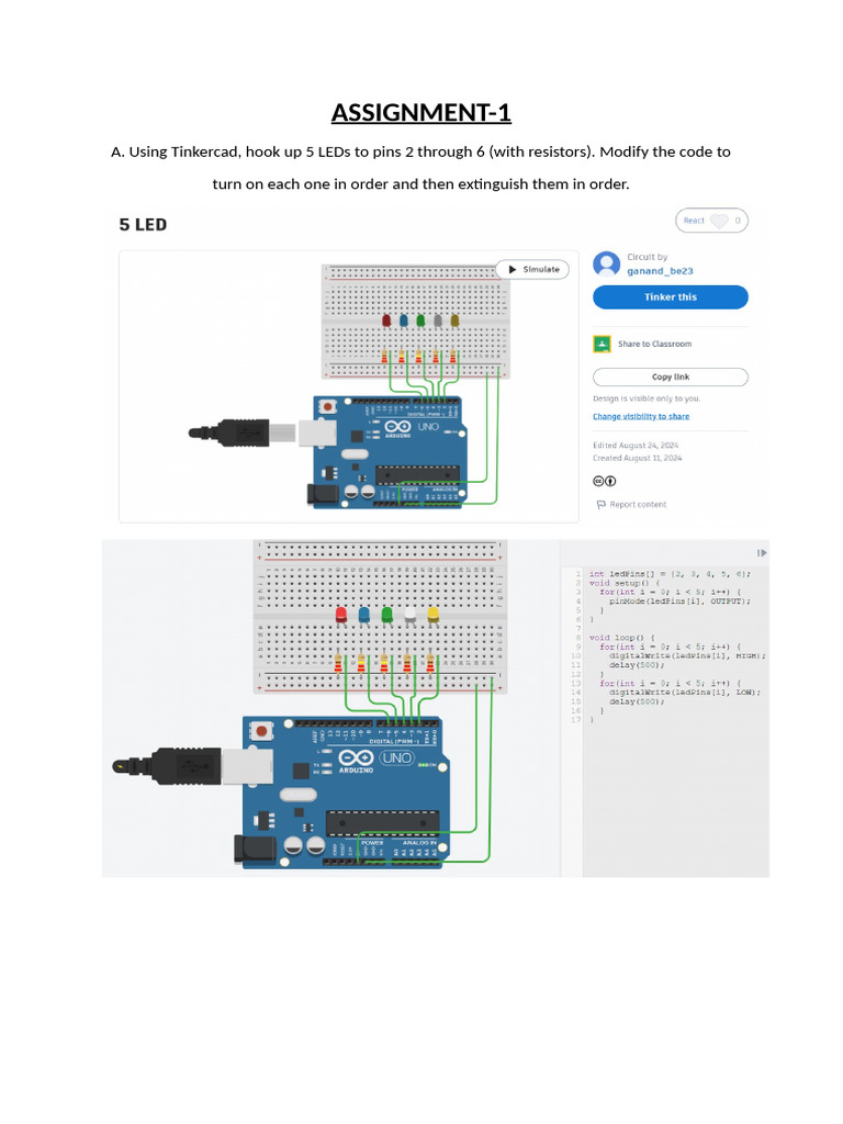 LED Control with Tinkercad Tutorial | PDF