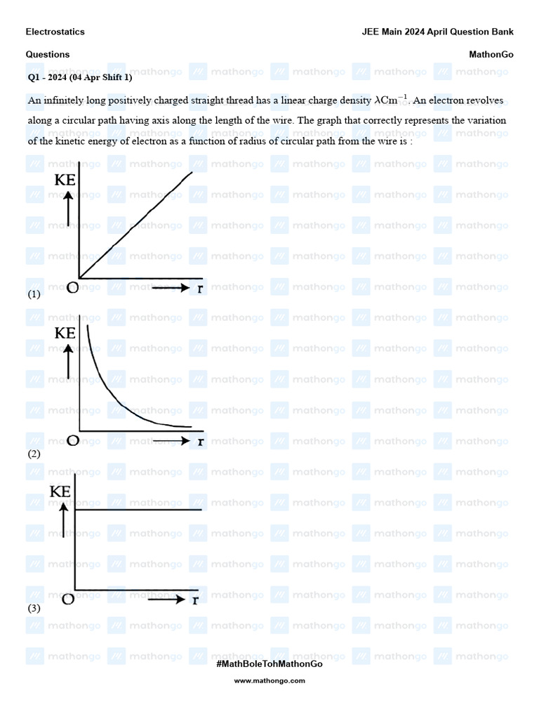 Electrostatics - JEE Main 2024 April Question Bank - MathonGo | PDF
