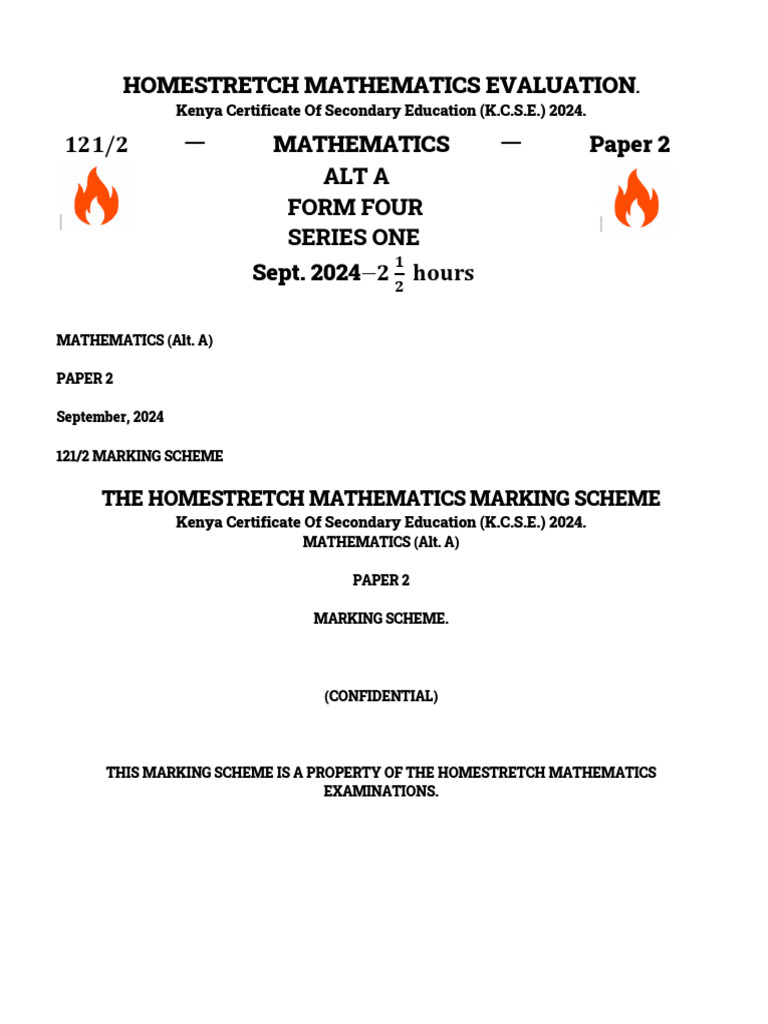 KCSE 2024 Mathematics Marking Scheme | PDF | Student Assessment And ...