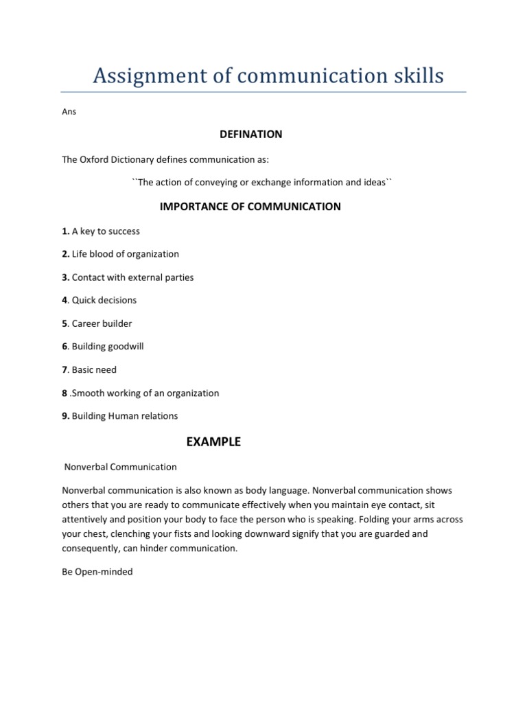 Communication Skills Assignment Guide | PDF | Nonverbal Communication ...