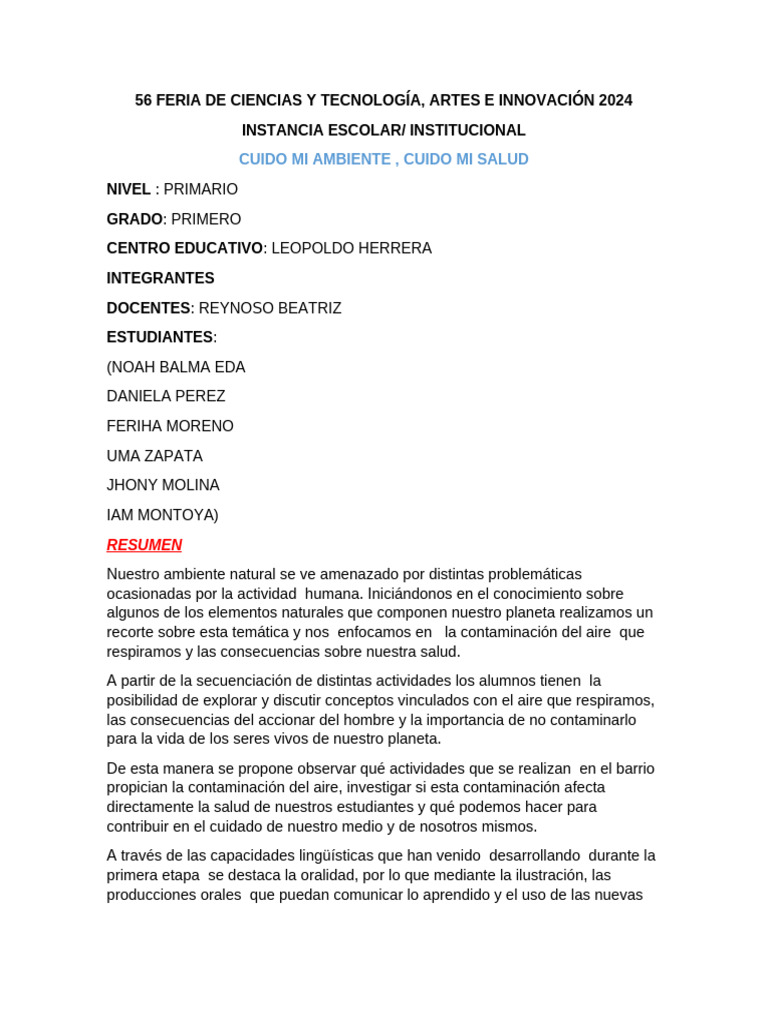 56 FERIA DE CIENCIAS Y TECNOLOGÍA 1er Grado 2024 | PDF | Pensamiento ...