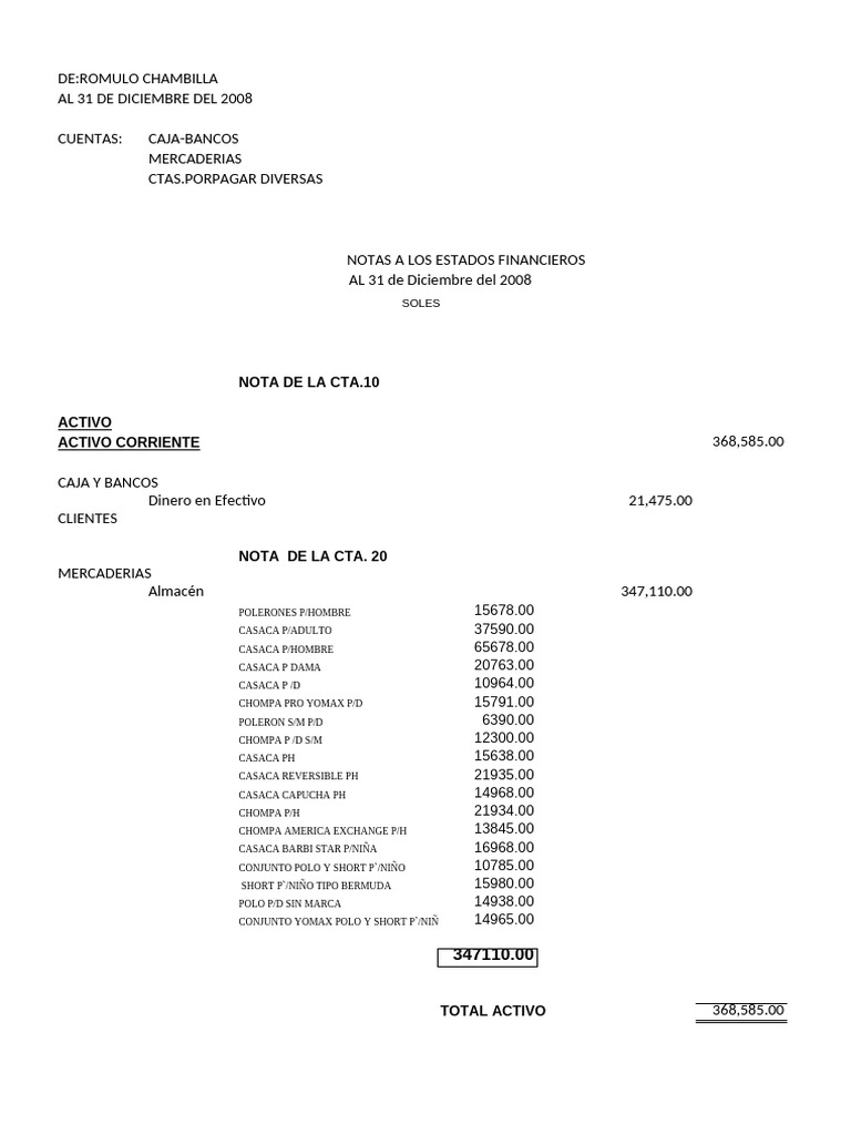 Notas Contables 2010 | PDF