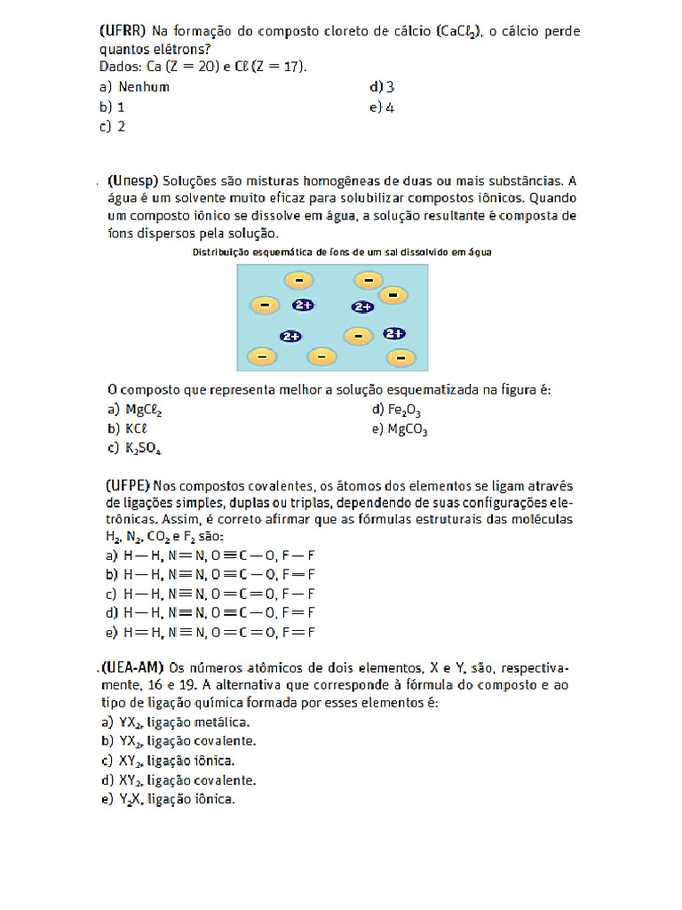 QUESTÕES LIGAÇÕES QUÍMICAS. Scribd | PDF