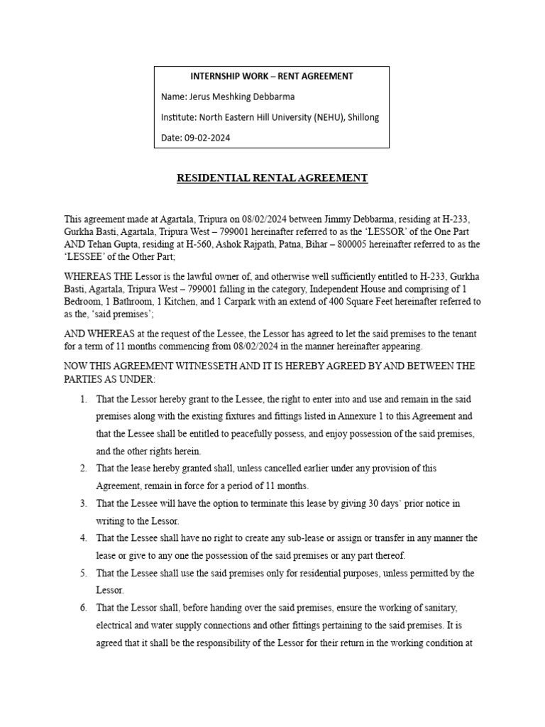 Rent Agreement 1 | PDF