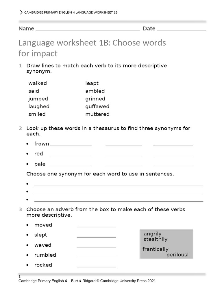 Pri Eng 2ed tr4 LW 1b Vocabulary Building | PDF