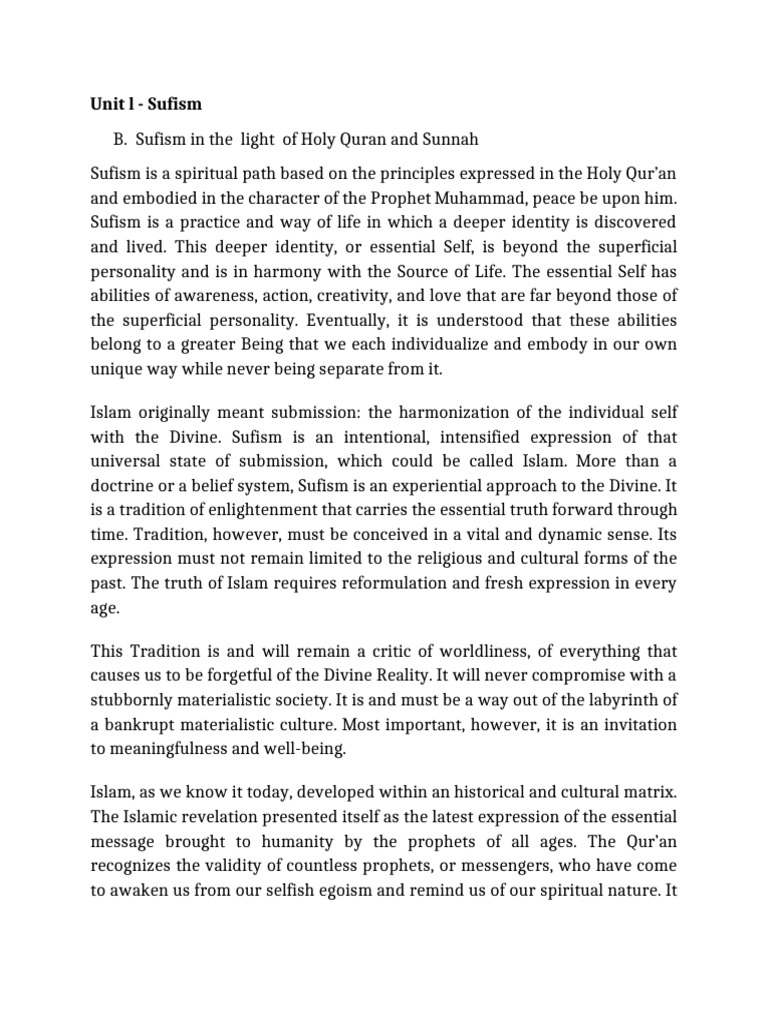 Unit I B Sufism In Light Of Holy Quran And Sunnah Pdf