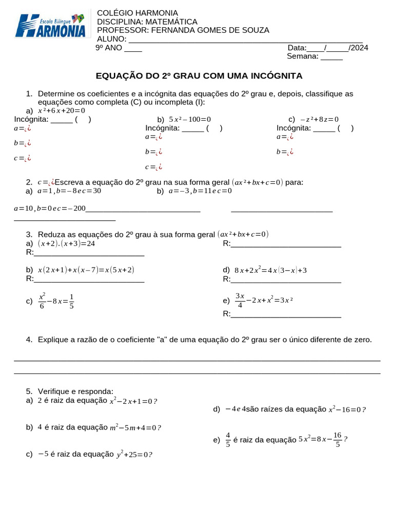 Equações 2º Grau Com Uma Incógnita | PDF