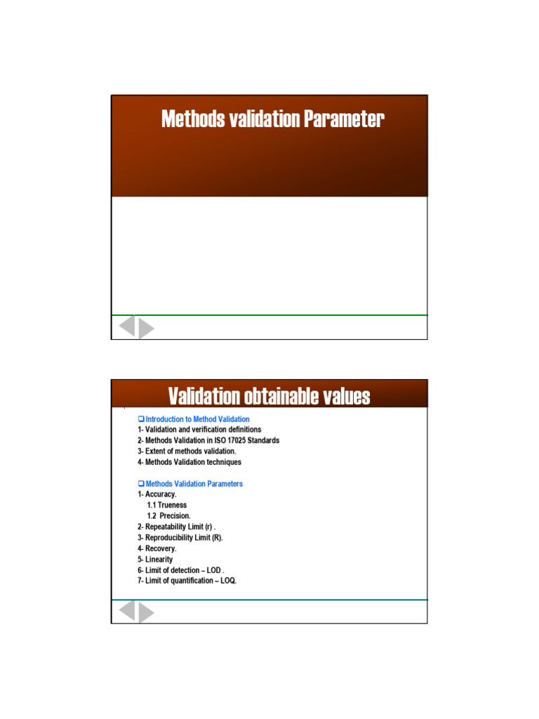 Methods Validation Parameter 30.07.2024 | PDF